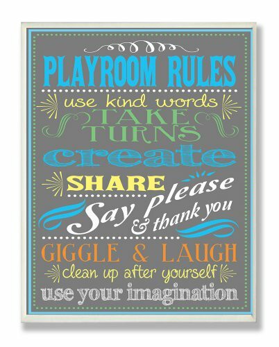 The Kids Room By Stupell Gray Playroom Rules Use Kind Words Rectangle Wall Plaque, 11 X 0.5 X 15, Proudly Made In Usa