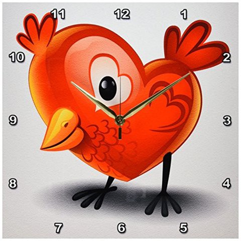 3Drose Dpp_167260_2 Adorable Baby Chick Shaped Like A Heart With Heart Wings Wall Clock, 13 By 13-Inch