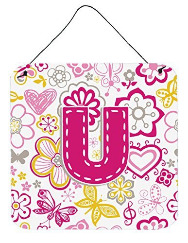 Caroline&#39;s Treasures Letter U Flowers And Butterflies Pink Wall Or Door Hanging Prints, 6 X 6