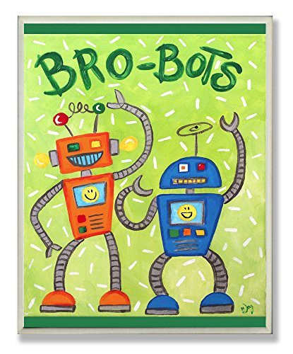 The Kids Room By Stupell Bro-Bots Rectangle Wall Plaque, 11 X 0.5 X 15, Proudly Made In Usa