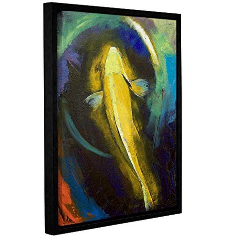 Artwall Michael Creese&#39;s Ogon Koi And Water Ripple Gallery Wrapped Floater Framed Canvas, 14 By 18&quot;