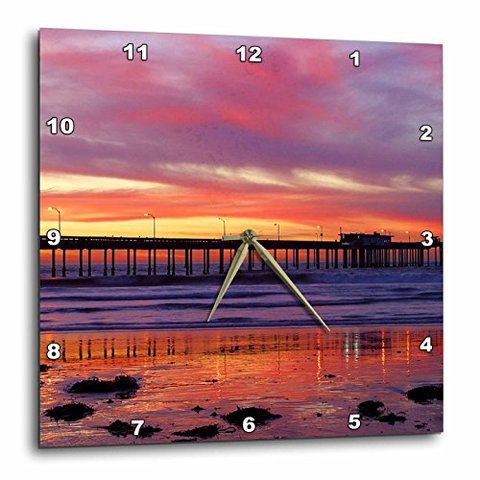 3Drose Dpp_44767_2 Purple Yellow N Orange Sunset N Pier Wall Clock, 13 By 13&quot;