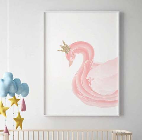 Sweet Pea Pink Swan Glitter Crown Wall Art Print