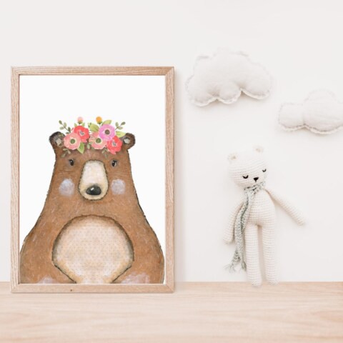 Sweet Pea Bear Watercolour Wall Art Print