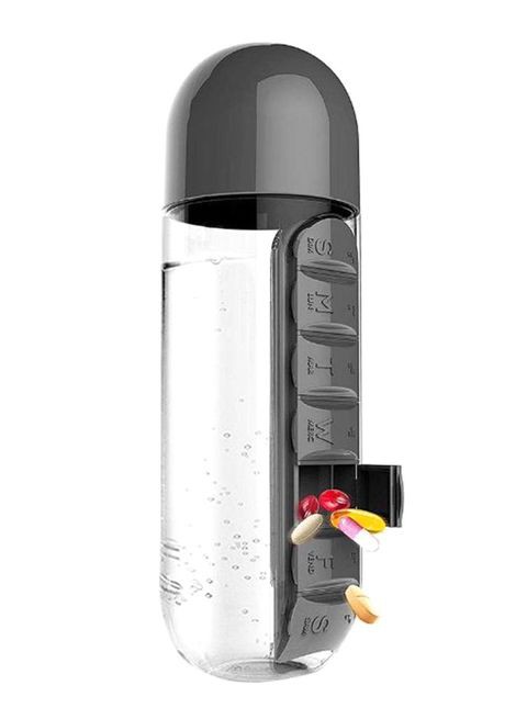 Generic 2-In-1 Sport Water Bottle With Pill Organizer Black/Clear 3.1 X 9.3Inch