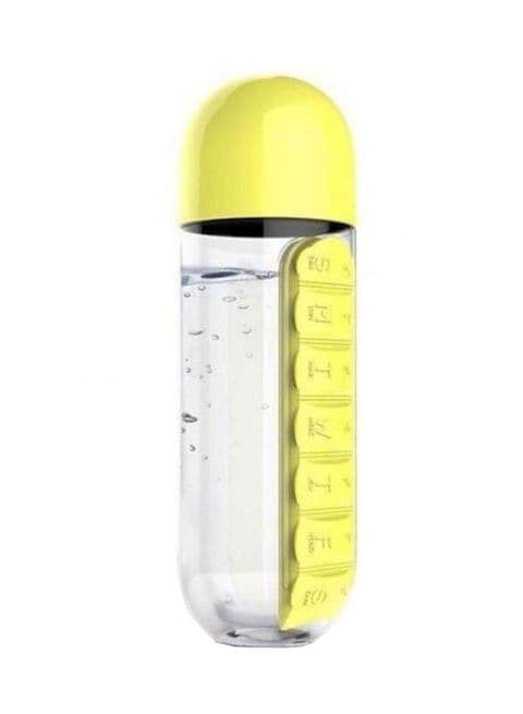 Generic Water Bottle With Pill Organiser Yellow/Clear