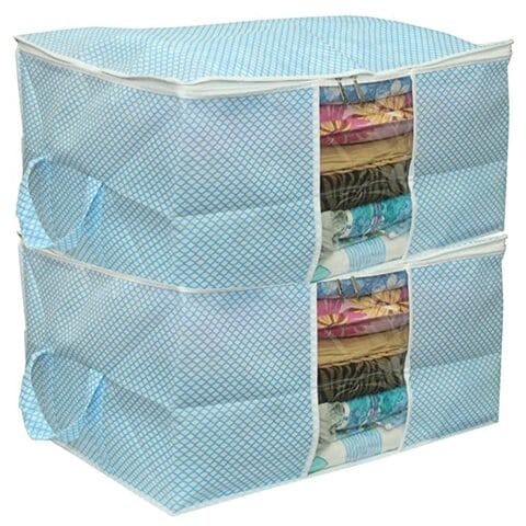 Kuber Industries 2 Piece Non Woven Under Bed Storage Organiser Set, Sky Blue (UNDB005)