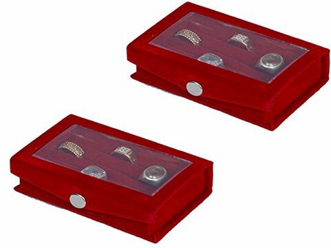 Kuber Industries Ring Box, Ring Organiser, Ring Kit Front Transparent Velvet Material Set of 2 Pcs