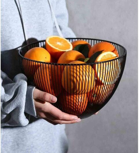 Generic Meetion Metal Wire Fruit Vegetable Snack Tray Bowl Basket Kitchen Storage Rack Holder (Black Round)