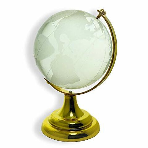 Banberry Designs Etched Crystal World Globe On Stand A Brass Colored Base - Gift Boxed - 4 Inch Dia