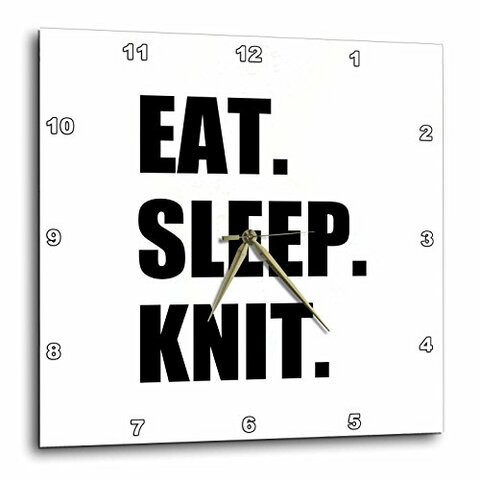 3Drose Dpp_180417_2 Eat Sleep Knit Gifts For Knitting Enthusiast Knitters Black Text Wall Clock, 13 By 13&quot;