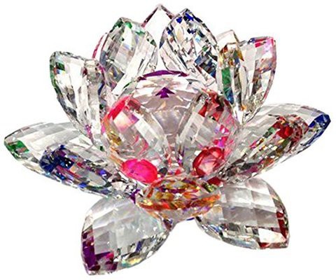 Amlong Crystal 4 Inch Sparkle Crystal Lotus Flower Feng Shui Home Decor With Gift Box