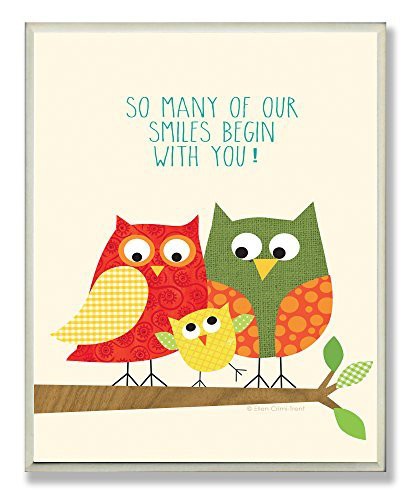 The Kids Room By Stupell Owl Family Smiles Begin With You Rectangle Wall Plaque, 11 X 0.5 X 15, Proudly Made In Usa