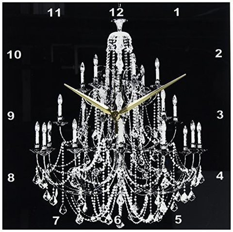 3Drose Dpp_164675_2 Chic White Chandelier With Black Damask Wall Clock, 13 By 13-Inch