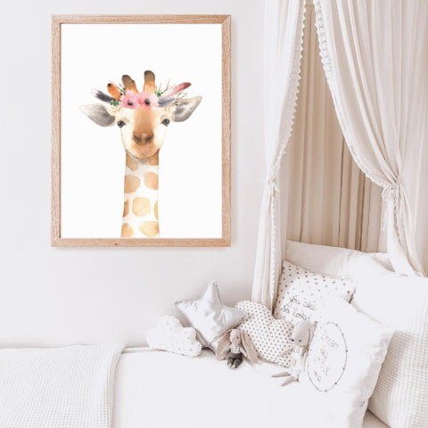 Sweet Pea Floral Watercolour Giraffe Wall Art Print