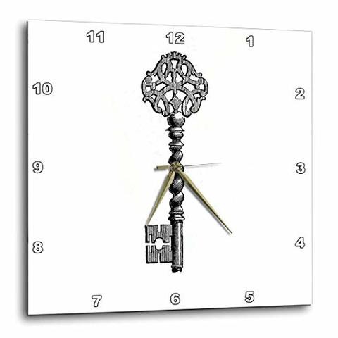 3Drose Dpp_161511_1 Black &amp; White Old Fashioned Antique Key Drawing Vintage Gothic Victorian Skeleton Key Wall Clock, 10 By 10&quot;