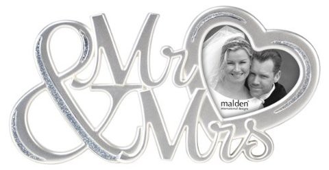 Malden International Designs Wedding Celebration Mr. And Mrs. Silver With Glitter Picture Frame, 3X3, Silver