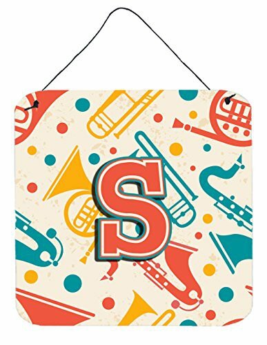 Caroline&#39;s Treasures Letter S Retro Teal Orange Musical Instruments Initial With Wall Or Door Hanging Prints, 6 X 6