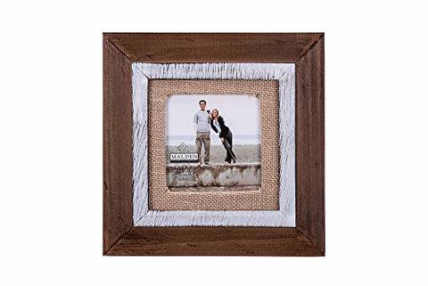 Malden International Designs Rustic Distressed Wood Fashion Two Tone Cedar Picture Frame With Burlap Mat Picture Frame, 4X4, Brown