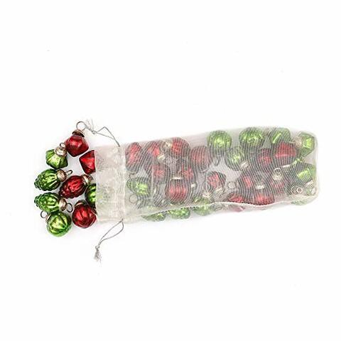 Creative Co-Op Green &amp; Red Embossed Mercury (3 Styles/Set Of 36 In Organza Bag) Glass Ornaments, Red And Green, 36 Count