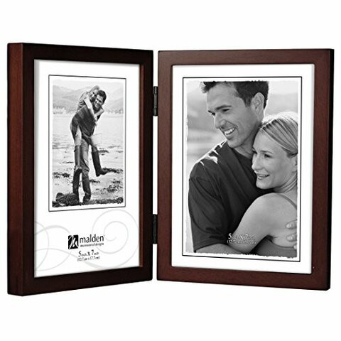 Malden International Designs Dark Walnut Concept Wood Picture Frame, Double Vertical, 2-5X7, Walnut