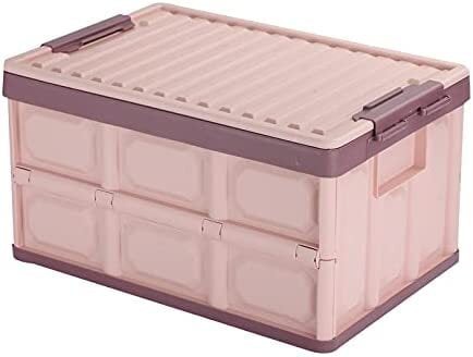 Lidded 30L Storage Bins Collapsible Storage Box Crates Plastic Tote Storage Box Container Stackable Folding Utility Crates for Clothes, Toy, Books,Snack, Shoe, and Grocery Storage Bin (Small, PINK)