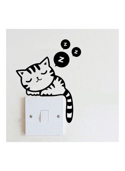 Generic Cartoon Cat Switch Wall Sticker White/Black 10 X 15cm