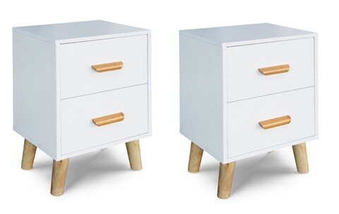 Mahmayi 303-2 Modern Multifunctional Dual Nightstand Wooden Side Table Storage Unit With Two Drawer Home Living Room Bedroom Furniture White Melamine - Set Of 2