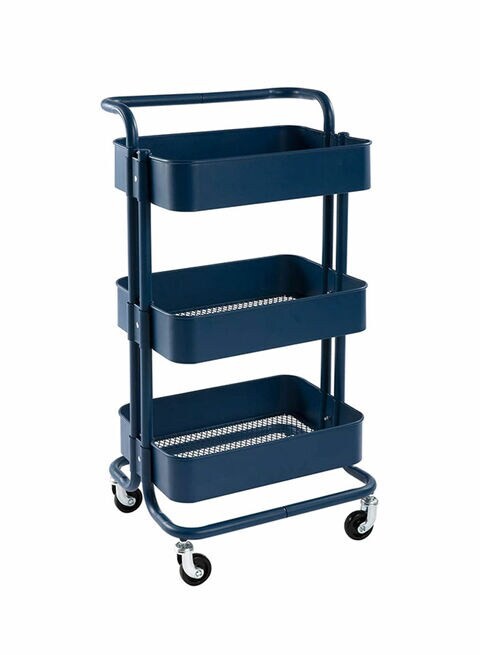 3 Tier Trolley Storage Cart With Wheels Deep Blue 43.5x33x87cm