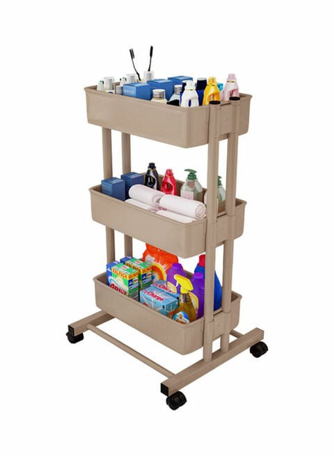 3 Tier Rolling Storage Utility Cart on Wheels Beige 43x19.5x31.5cm