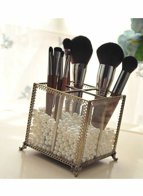 Woo Make Up Storage With Free White Pearls Clear/Bronze 13 X 13 X 11cm