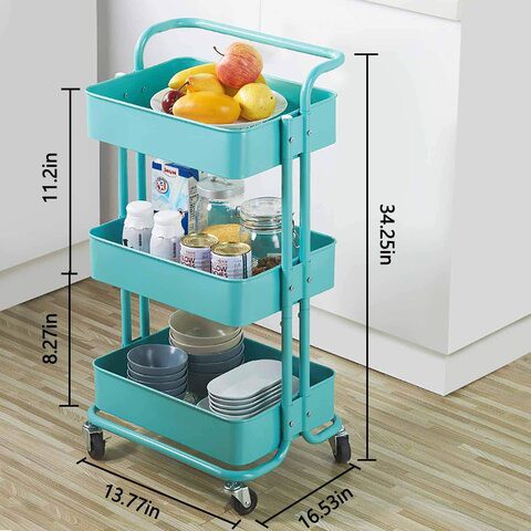 Goldedge 3-Tier Utility Storage Cart Blue