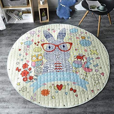 Home Canvas Kids Area Rugs, Baby Play Mats Large 150cm Diameter - Bunny