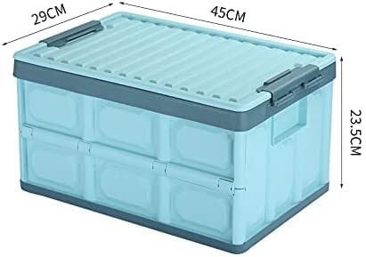 Lidded 30L Storage Bins Collapsible Storage Box Crates Plastic Tote Storage Box Container Stackable Folding Utility Crates for Clothes, Toy, Books,Snack, Shoe, and Grocery Storage Bin (Small, BLUE)