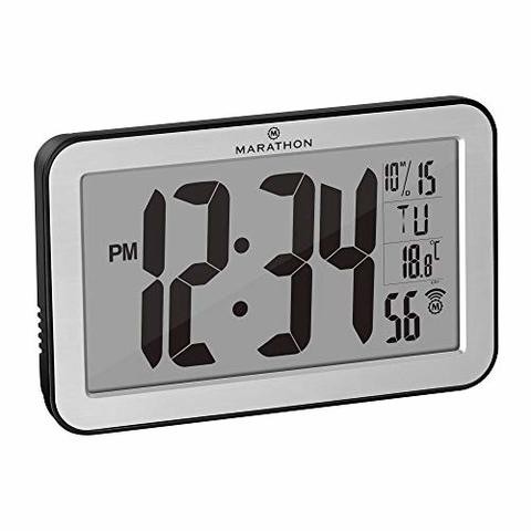 Marathon Commercial Grade Panoramic Autoset Atomic Digital Wall Clock With Table Or Desk Stand, Date, And Temperature, 8 Time Zone, Auto Dst, Self Set