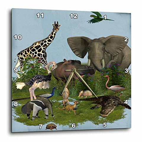 3Drose Dpp_167126_2 Zoo Animals Fun Art Wall Clock, 13 By 13&quot;