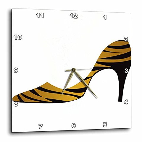 3Drose Black And Gold Zebra Stripped Ladies High Heel Shoe-Wall Clock, 10-Inch (Dpp_211081_1)