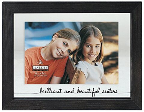 Malden International Designs Rustic Woods Silkscreened Glass Floater Brilliant And Beautiful Sisters Matted Picture Frame, 4X6/6X8, Black