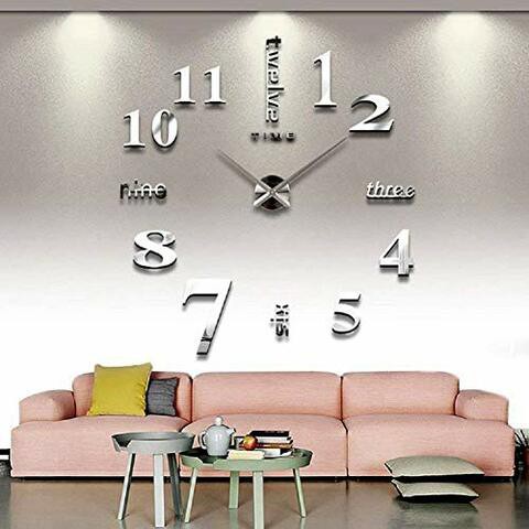 Q Power Qpower Modern Mute Diy Large Wall Clock 3D Sticker Home Office Decor Gift (Silver)