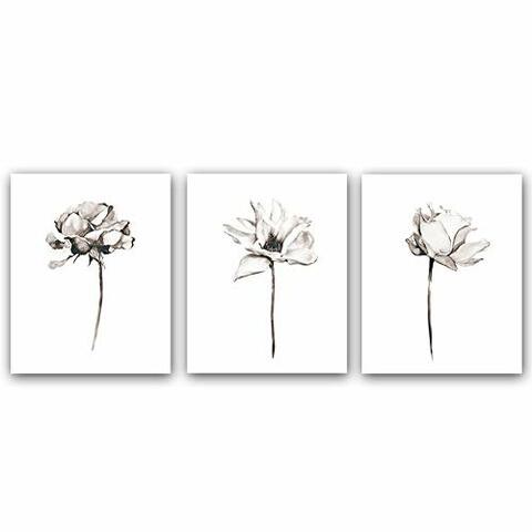 Homdeco Blooming Lotus Flower Art Print Elegant Floral Art Picture Poster Set Of 3 (10 X8 Canvas Botanical Wall Art Painting For Yoga Studio Office