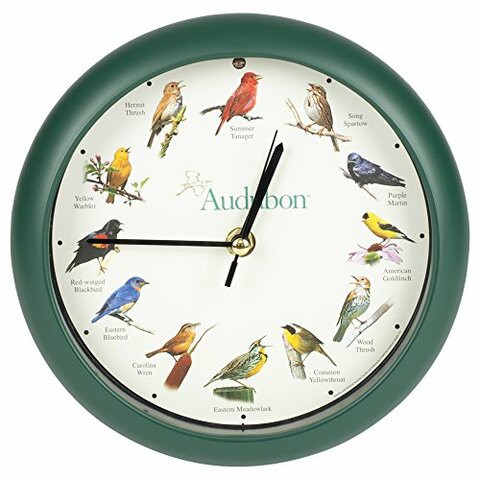 Mark Feldstein &amp; Associates Audubon Singing Bird Wall/Desk Clock, 8 Inch