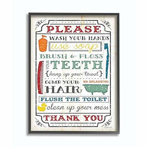 Stupell Industries Stupell Home D Cor Wash Your Hands Framed Giclee Texturized Art, 11 X 1.5 X 14, Proudly Made In Usa