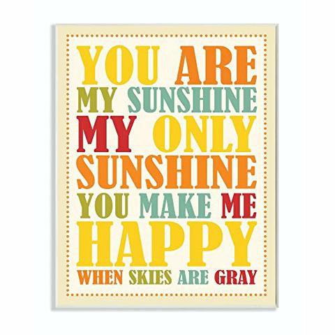 The Kids Room By Stupell You Re My Sunshine Rainbow Colors Typography Rectangle Wall Plaque, 11 X 0.5 X 15, Proudly Made In Usa