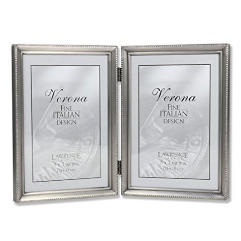 Lawrence Frames Antique Pewter 5X7 Hinged Double Picture Frame - Bead Border Design