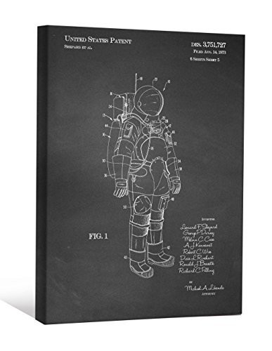 Jp London Scnvjsc30 Spacewalk Moon Landing Alien Nasa Apollo Suit 2&quot; Thick Vintage Chalkboard Gallery Wrap Canvas Patent Art, 16&quot; X 12&quot;, Black/White