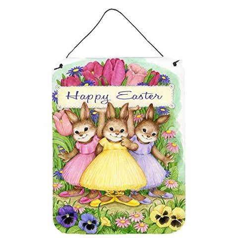 Caroline&#39;s Treasures Cdco0331Ds1216 Three Bunnies Happy Easter Wall Or Door Hanging Prints, 12X16, Multicolor