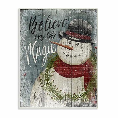 The Stupell Home Decor Collection Stupell Home D Cor Believe In Magic Snowman Wall Plaque Art, 10 X 0.5 X 15, Proudly Made In Usa