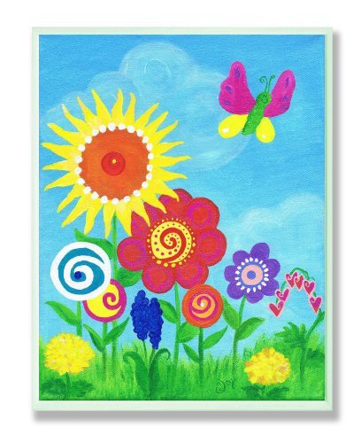 The Kids Room By Stupell Bright Butterfly And Flowers Rectangle Wall Plaque