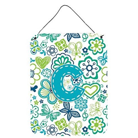 Caroline&#39;s Treasures Cj2006-Cds1216 Letter C Flowers And Butterflies Teal Blue Wall Or Door Hanging Prints, 16 X 12, Multicolor