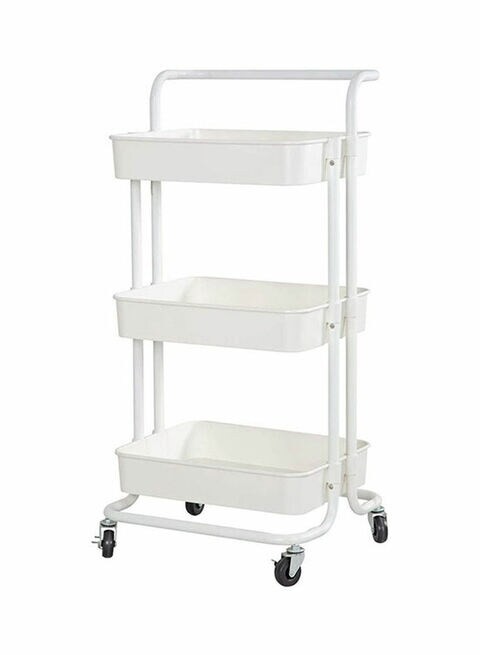 East Lady 3-Tier Utility Cart Rolling Storage Shelf With Handles 2 Lockable Wheels White 86x42x30cm